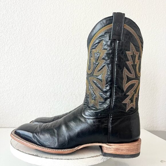 Rod Patrick Mens Cowboy Boots Size 15.5A Black Calf Leather Square Toe Western - Picture 4 of 12